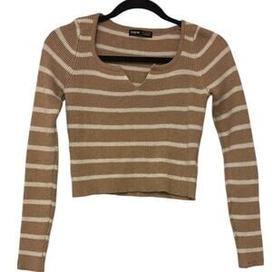 Tan and White Striped Knit Sweater-EUC